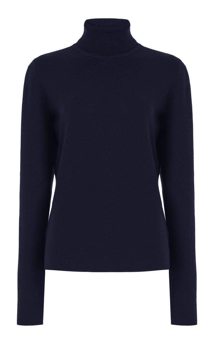 May Knit Turtleneck in Dark Navy Merino Wool Cashmere